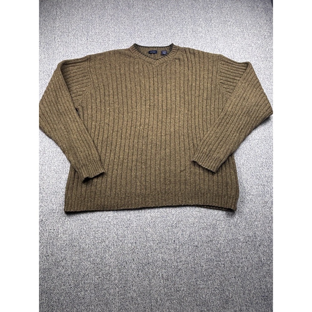 IZOD Men's XL Ribbed V-Neck Sweater Brown Cotton Blend Vintage Classic